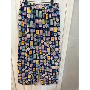 Lyre Bird Pajama Pants Navy Blue Ski Pass Print Emily Taylor‎ Lounge Sleep bin D